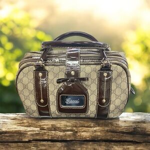 Gucci Signature Beige and Brown Toiletry Bag